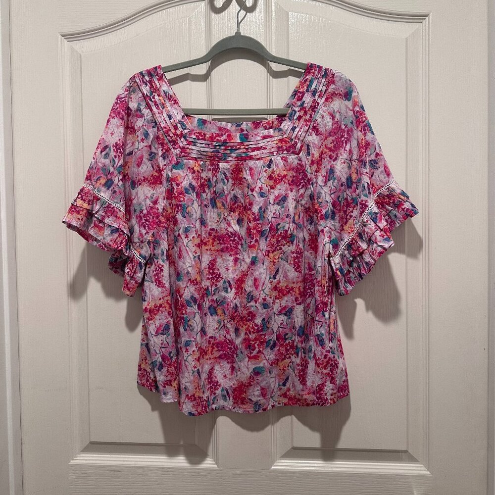 NWT Intro Heart Blouse Size PL Pink w/Mix of Purple, blues, orange